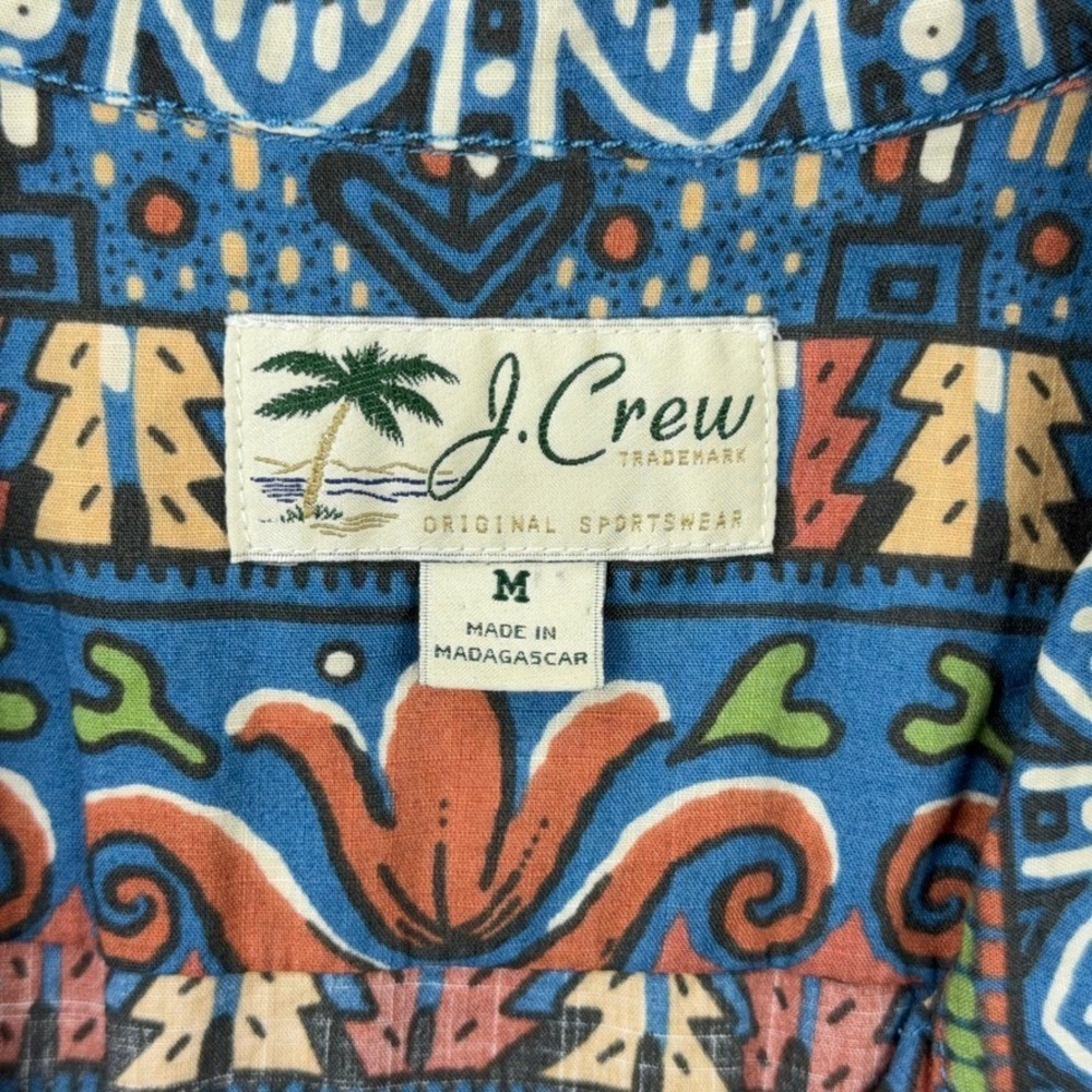 J.Crew Shirt Mens Medium Blue Tribal Geometric Print Cotton Camp Summer Beach - Picture 4 of 13